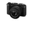 Fujifilm X-M5 Kamera mit 15-45mm Objektiv in Schwarz.